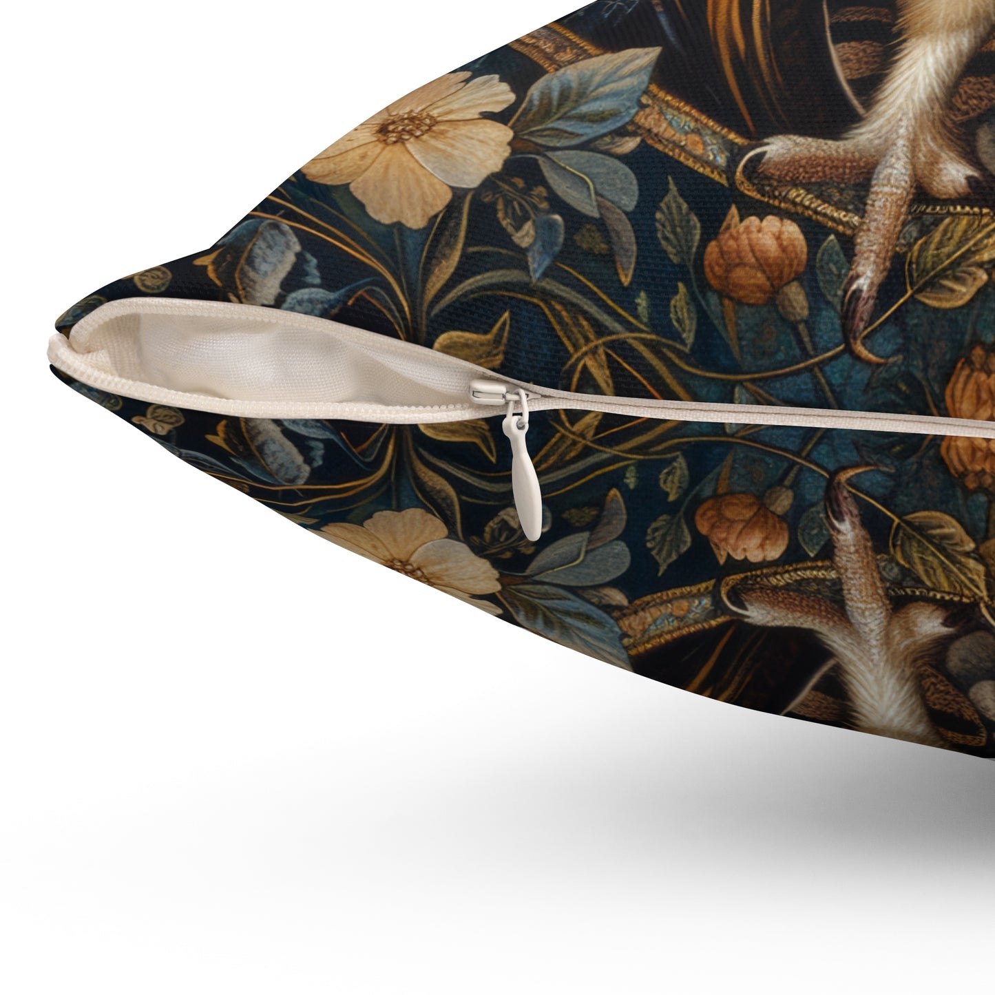 William Morris Inspired, Barn Owl Forest Floral Art, Decorative Spun Polyester Square Pillow