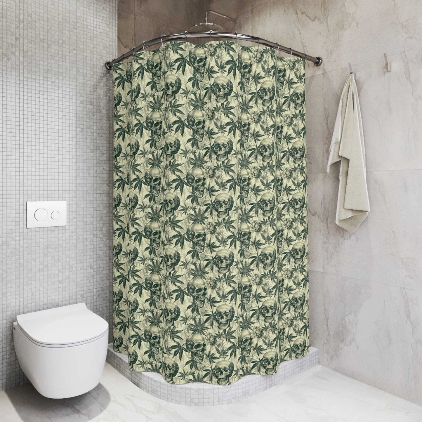 Weed Leaves Skulls Polyester Shower Curtain