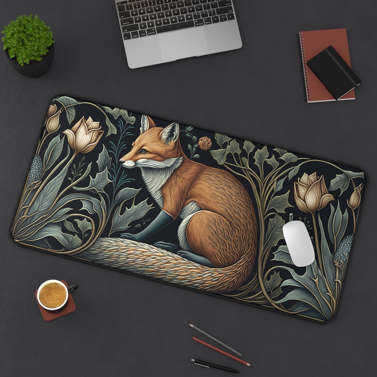 Botanical Fox Desk Mat 2 Sizes | Aesthetic Floral Fox Desk Mat | Office Decor GiftDesk Mats