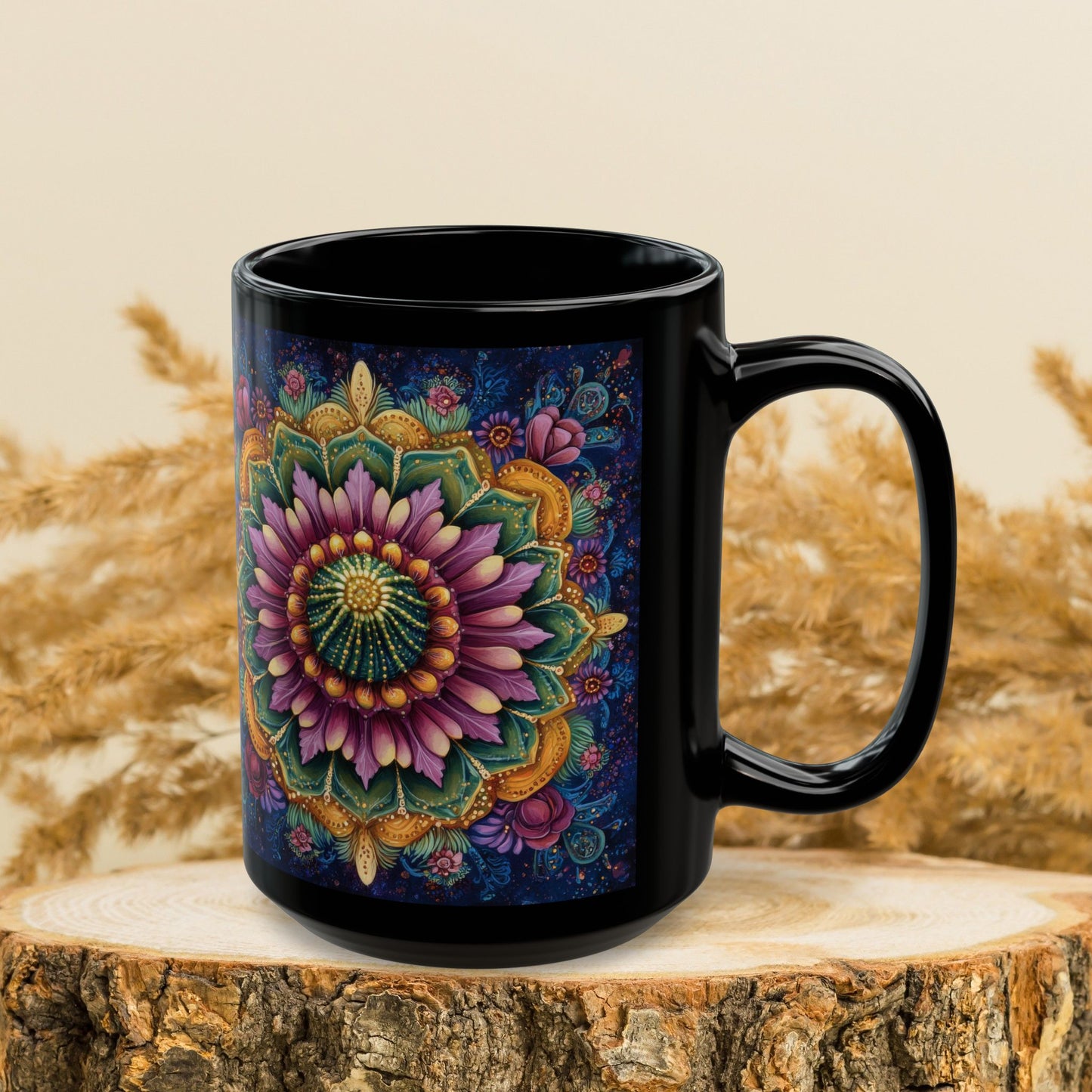 Cactus Mandala Kitchenware Black Coffee Mug 11oz, 15oz