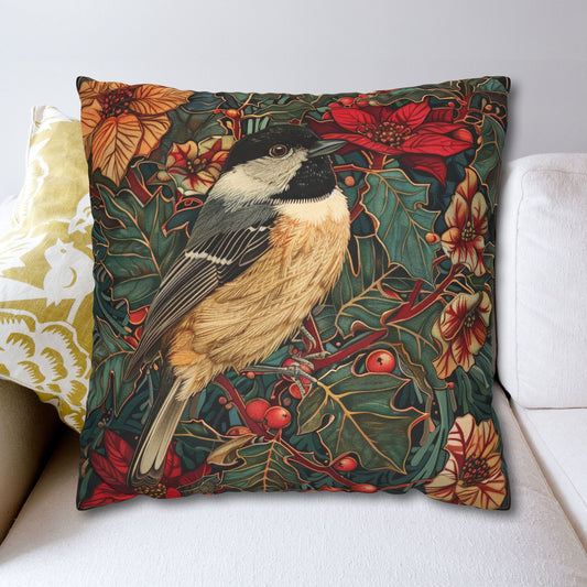 Chickadee Pillowcase: Vintage Winter Floral Accent Cushion