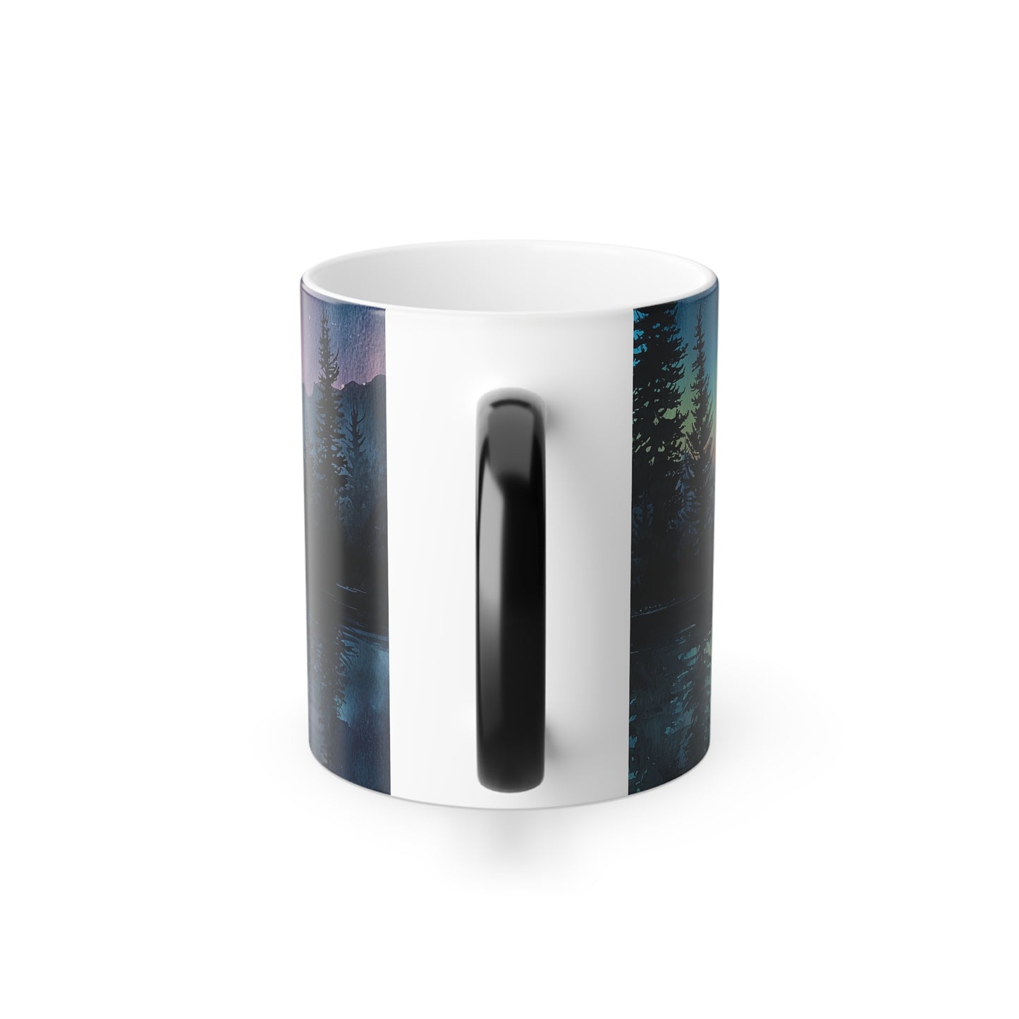 Northern Lights Moose Color-Changing Mug, Watercolor Art Style, Heat Reveal Coffee Cup 11oz