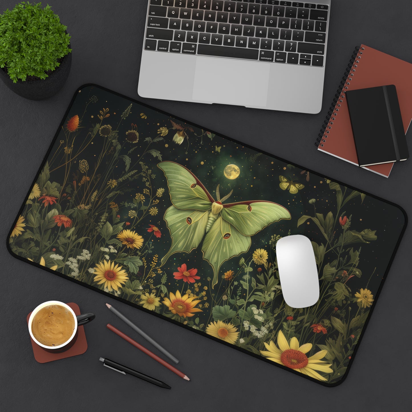 Luna Moth Night Full Moon William Morris Inspired Desk Mat 2 Sizes | Office Decor Gift Desk Mats