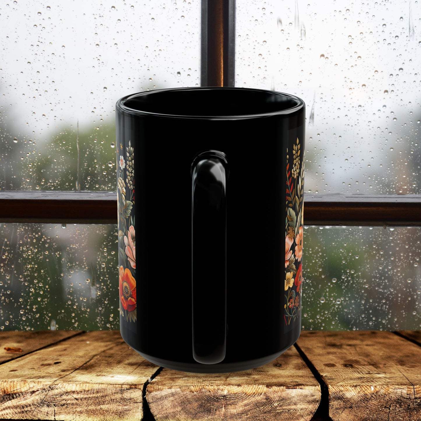 Wildflowers Pattern Embroidery Mug Black Mug 11oz, 15 oz