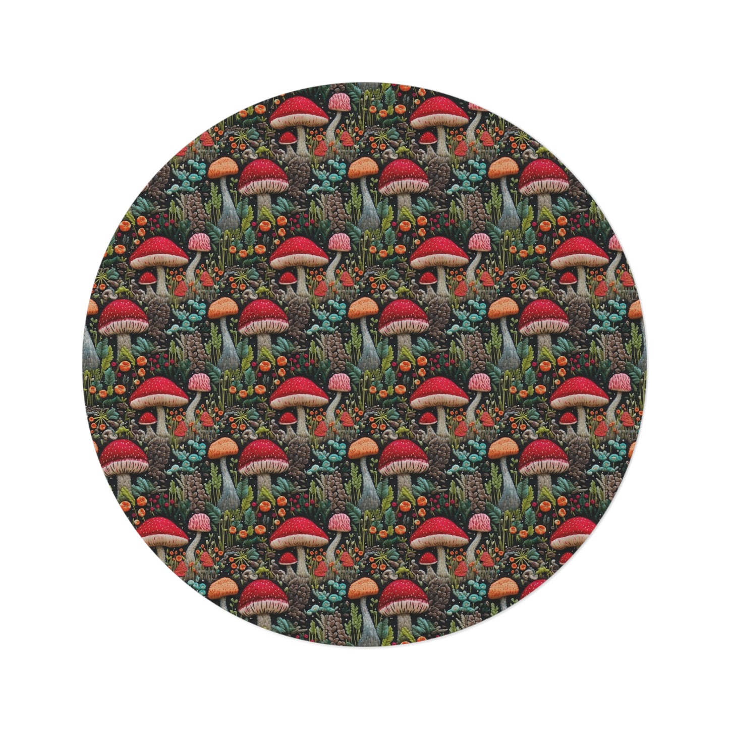 Wild Mushrooms Cottage Embroidery Pattern Round Area Rug, Housewarming Gift