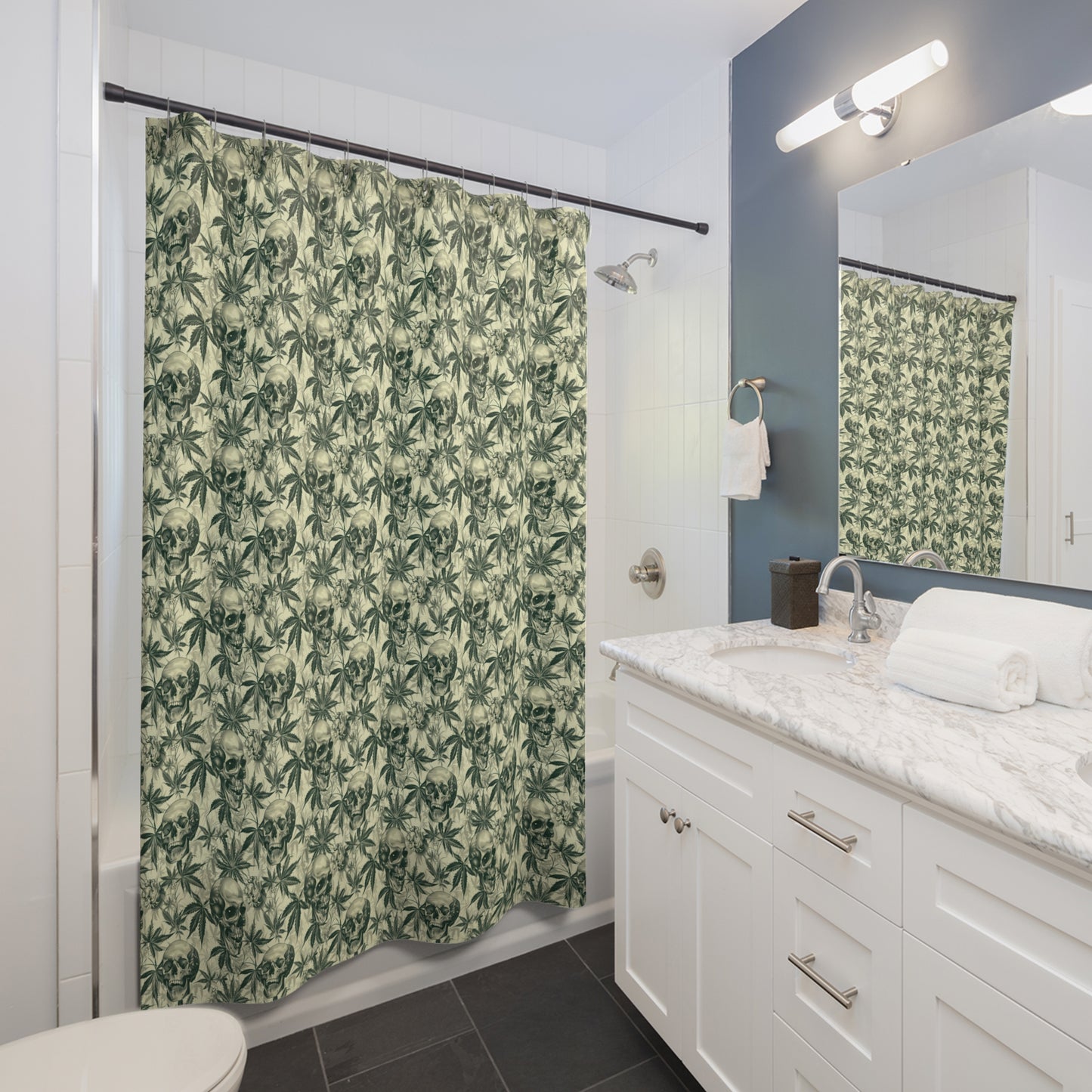 Weed Leaves Skulls Polyester Shower Curtain