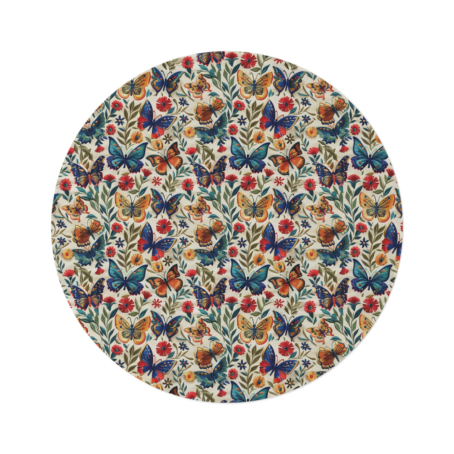 Vintage Butterfly Embroidery Pattern Round Area Rug, Housewarming Gift