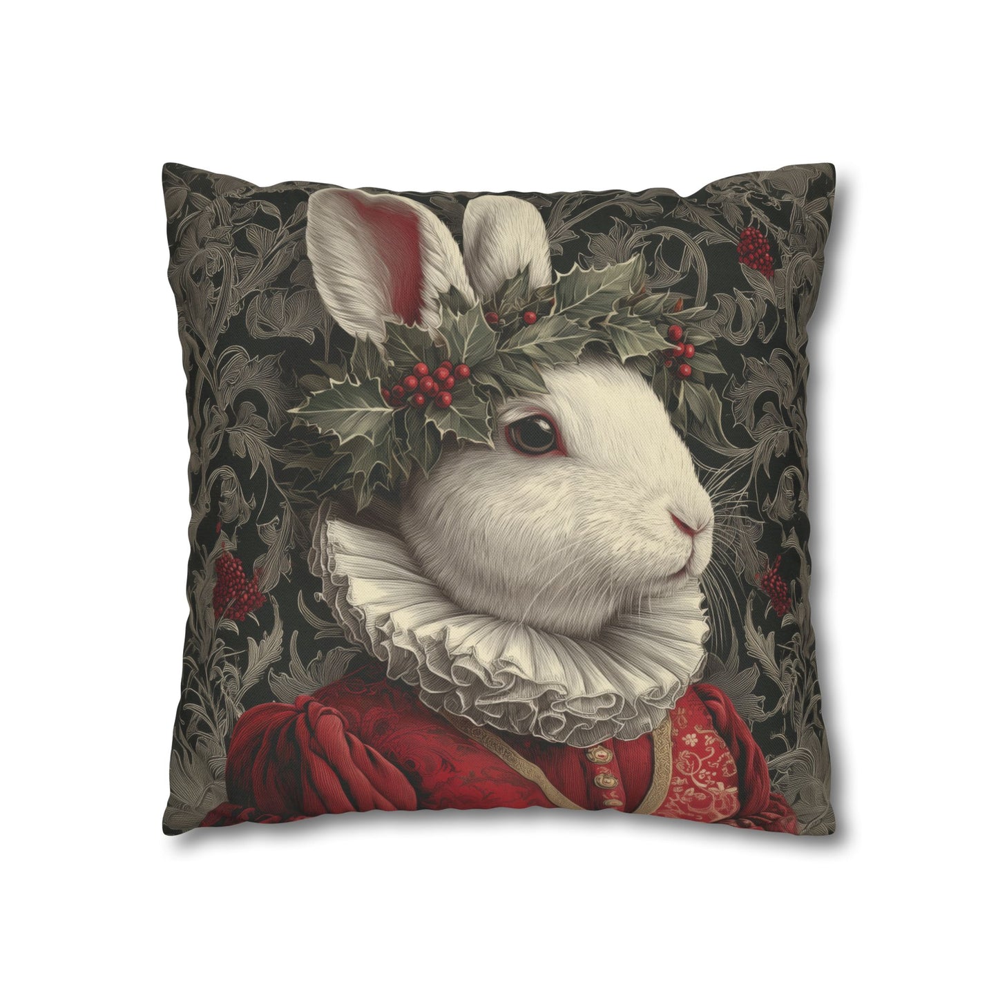 Pillowcase Christmas Rabbit Holiday Bunny, William Morris Inspired Festive Animal Throw Pillowcase