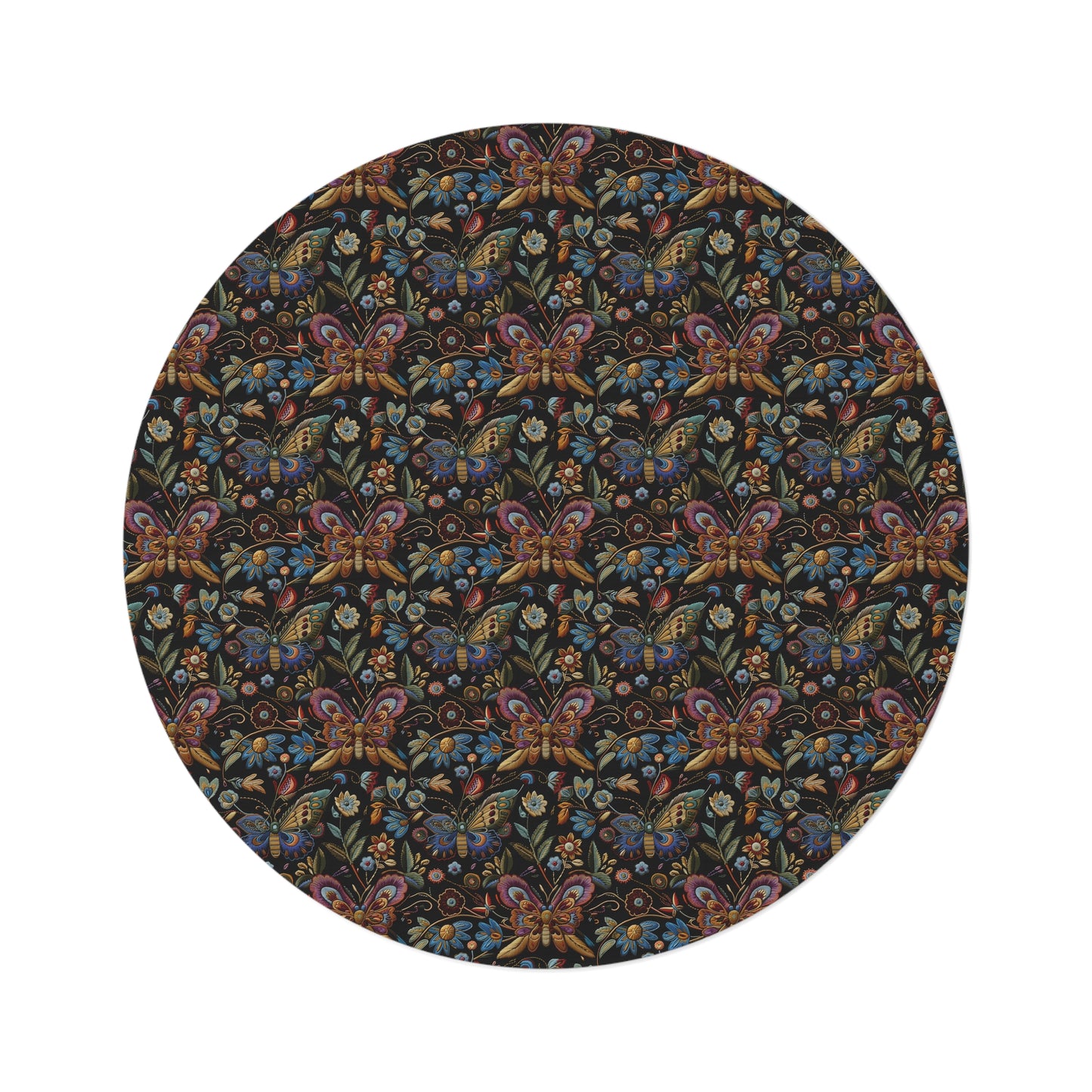 Wild Butterflies Cottage Embroidery Pattern Round Area Rug, Housewarming Gift