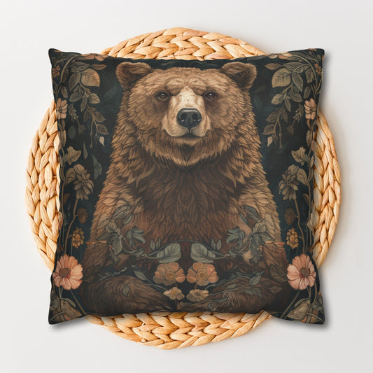 William Morris Inspired Forest Bear Decorative Pillowcase | Cottage-core Pillowcase