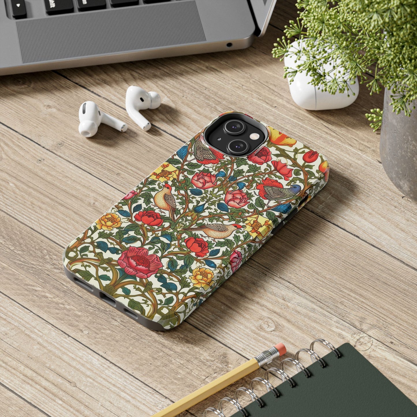Vintage Pattern Rose And Bird in The Style of William Morris iPhone Tough Case