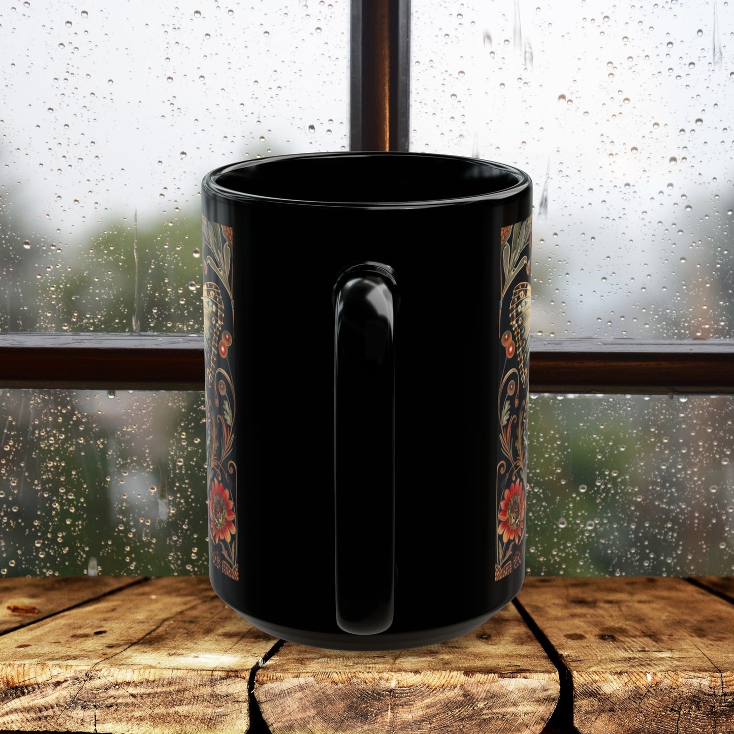 William Morris Inspired Botanical Butterfly Black Mug 11 oz. , 15 oz