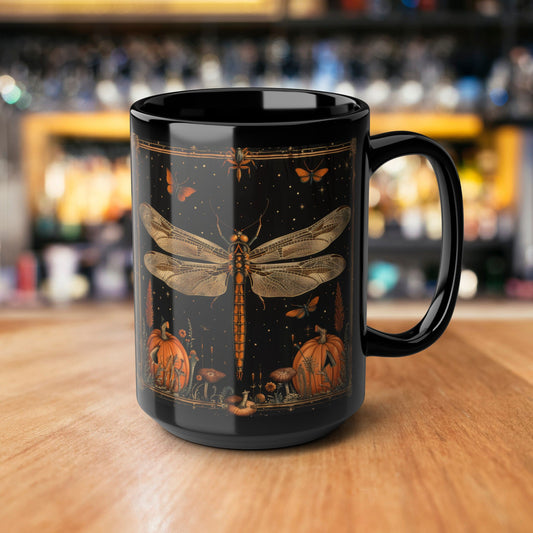 Art Deco Halloween Dragonfly Pumpkins Coffee Mug For Her Him Ceramic Mug Black Mug  11oz, 15oz