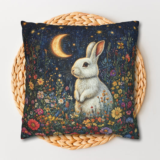 Rabbit Moon Wildflowers William Morris Inspired Pillowcase