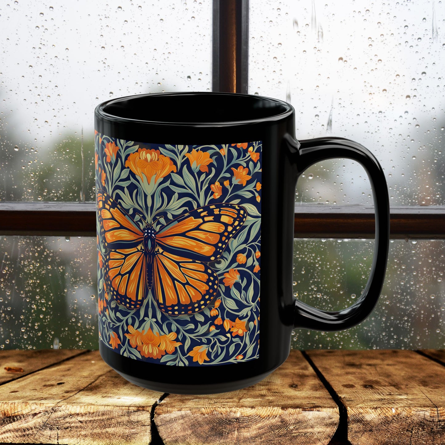 William Morris Inspired Monarch Butterfly Coffee Mug 11oz, 15 oz