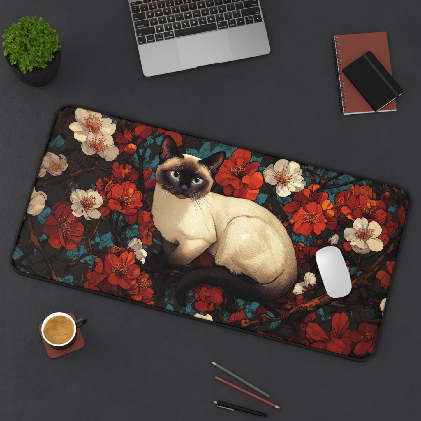 Art Deco Siamese Cat William Morri Inspired Desk Mat 2 Sizes | Office Decor GiftDesk Mats