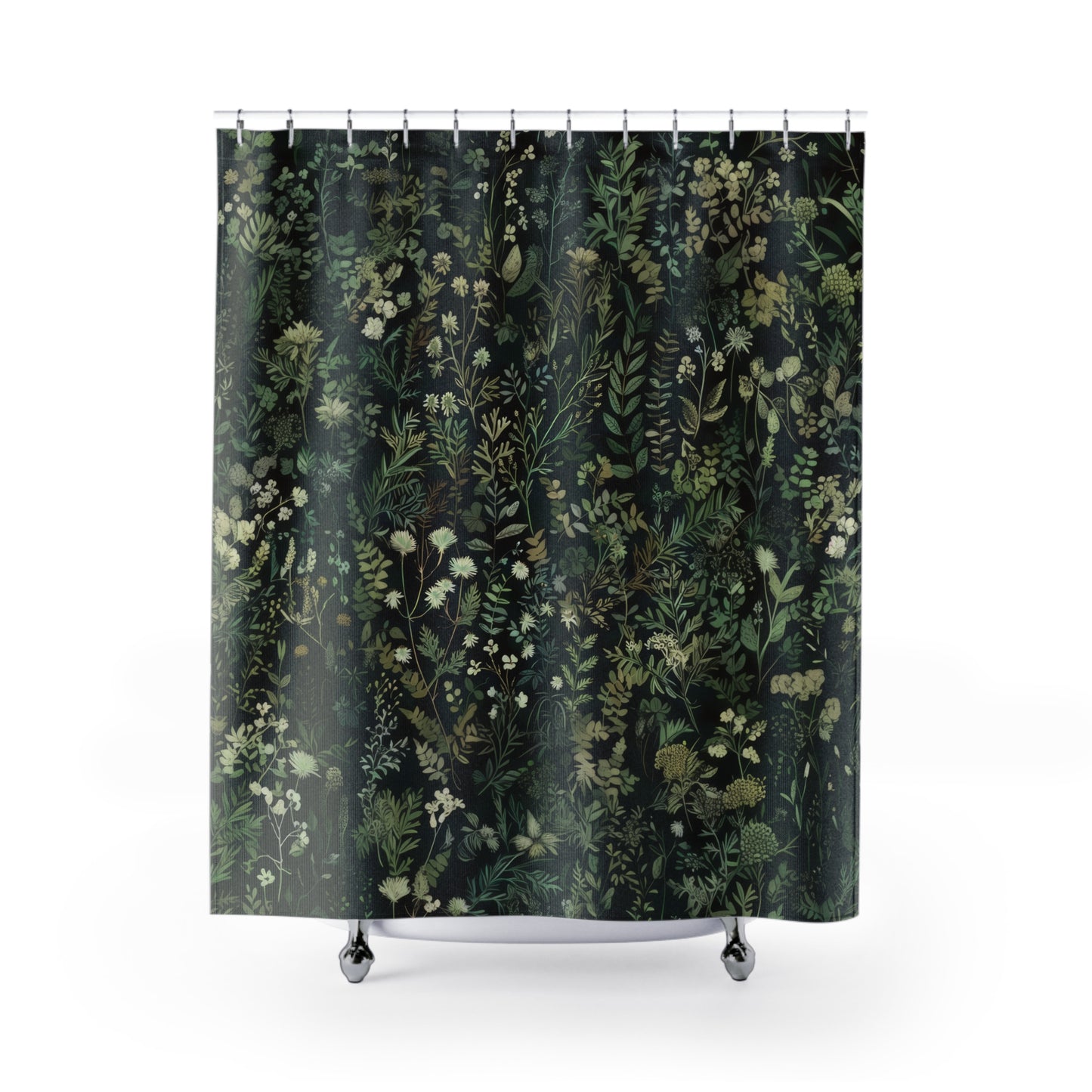 Green Botanical Pattern Polyester Shower Curtain