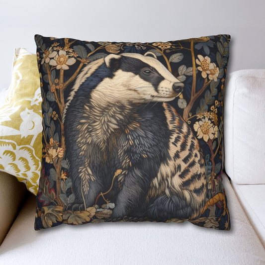 William Morris Badger Pillowcase: Woodland Elegance Polyester Square Pillow