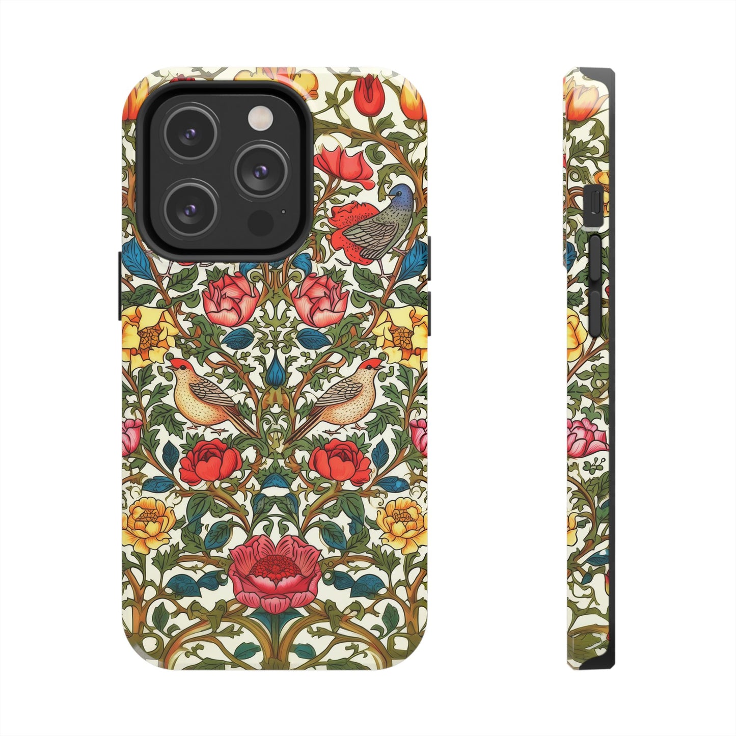 Vintage Pattern Rose And Bird in The Style of William Morris iPhone Tough Case