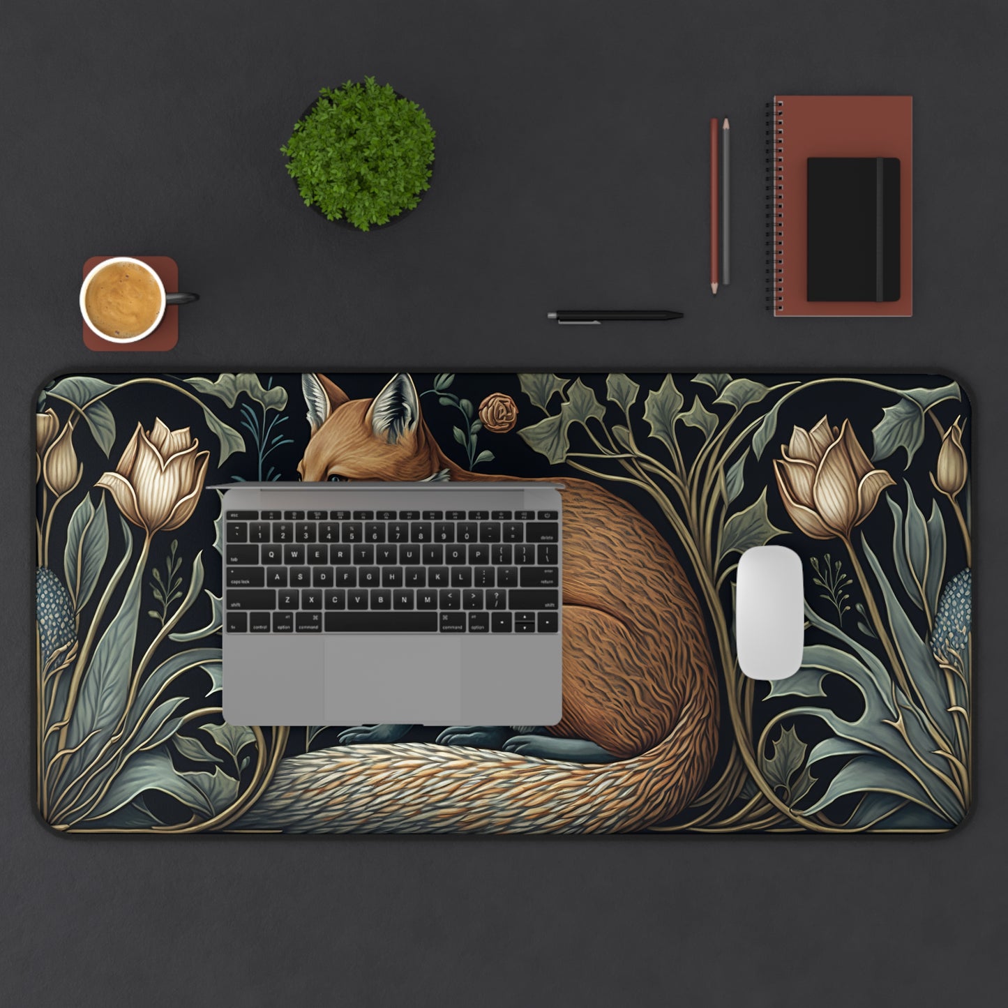 Botanical Fox Desk Mat 2 Sizes | Aesthetic Floral Fox Desk Mat | Office Decor GiftDesk Mats