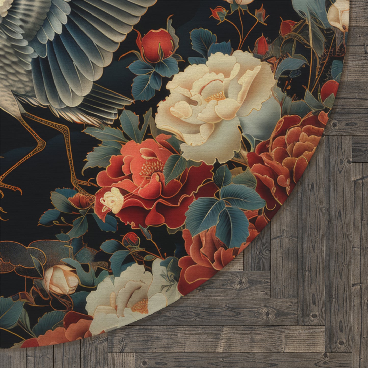 Flying Heron Vietnamese Art Style Home Decor, Heron Round Area Rug, Heron Area Rug