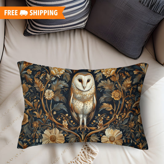 Forest Barn Owl William Morris Inspired Lumbar Pillow