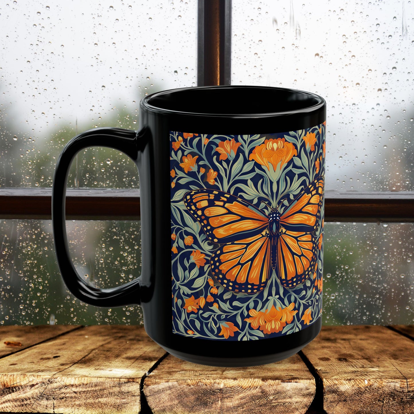 William Morris Inspired Monarch Butterfly Coffee Mug 11oz, 15 oz