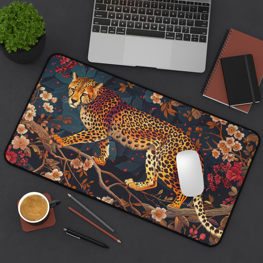 Desk Mat, Art Deco Cheetah Florals William Morris Inspired Work Mat, Mouse Pad, Office Desk Accessories, Dorm Decor, Home Office Supplies