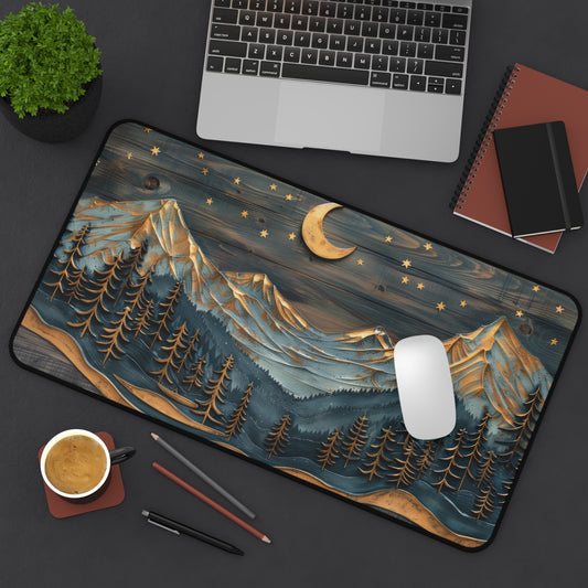 Desk Mat - Wooden Crescent Moon Mountain Landscape
