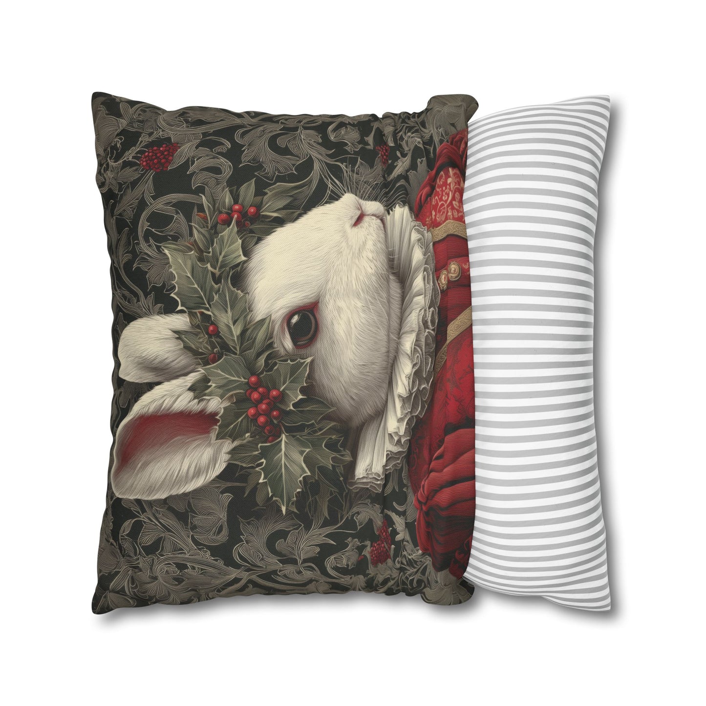 Pillowcase Christmas Rabbit Holiday Bunny, William Morris Inspired Festive Animal Throw Pillowcase