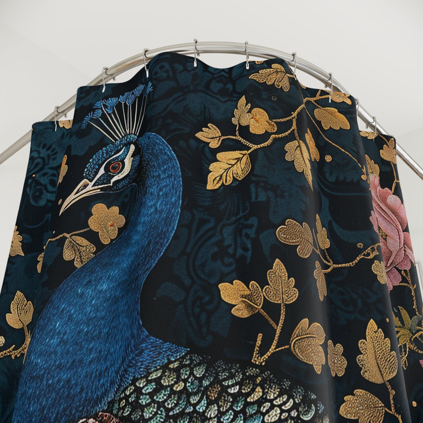 William Morris Inspired Art Deco Peacock Bathroom Decor Nature Pattern Shower Curtain