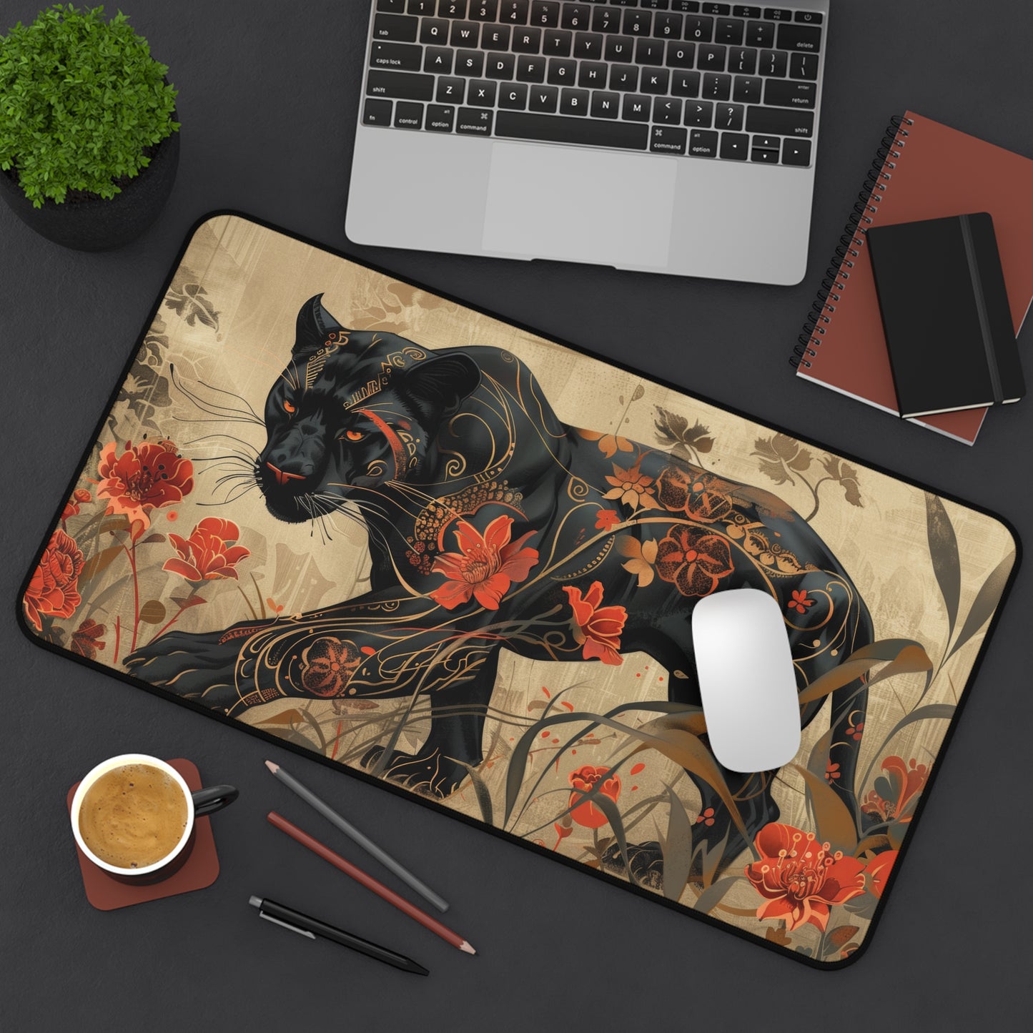 Art Deco Black Panther William Morris Inspired Desk Mat 2 Sizes | Office Decor GiftDesk Mats