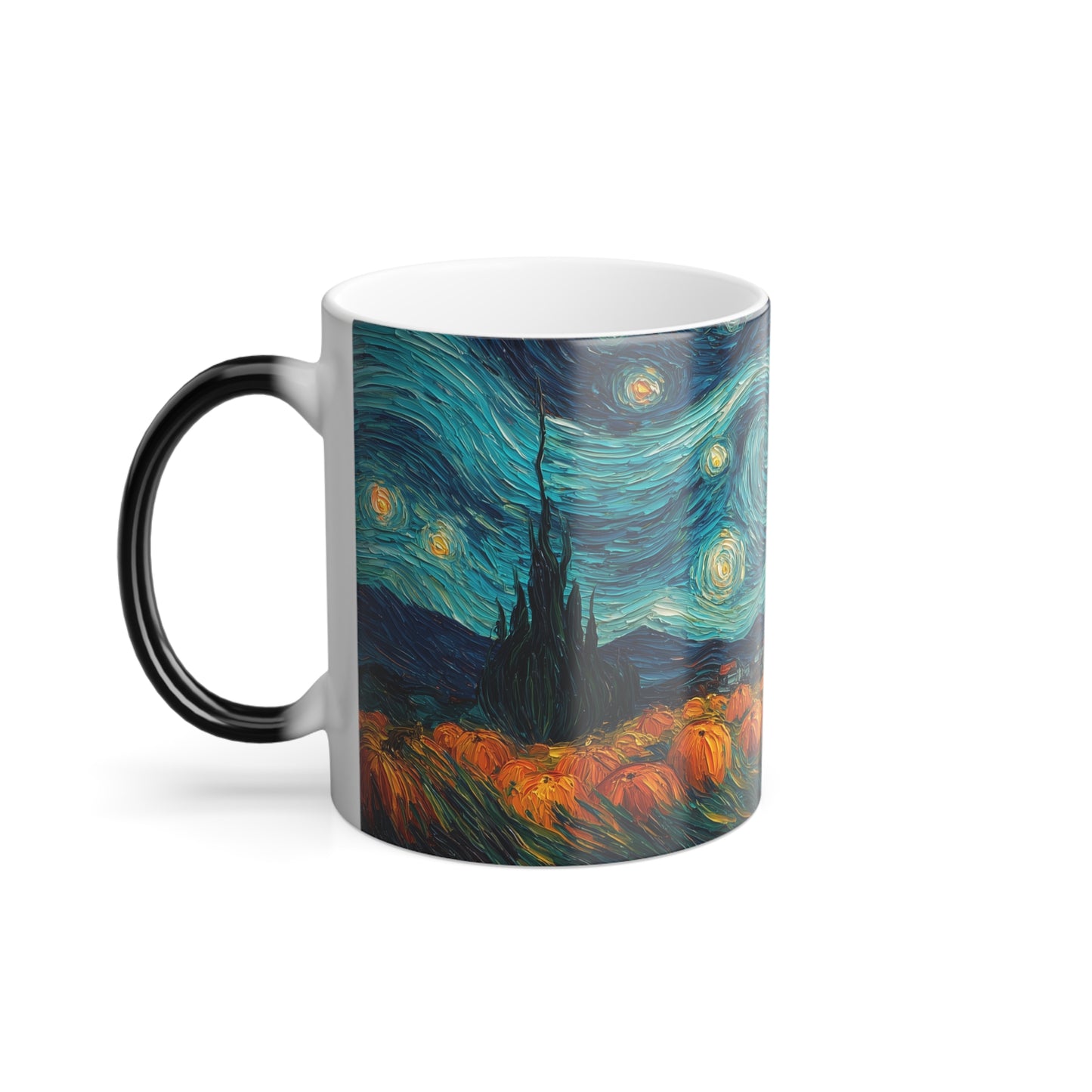 Starry Night Pumpkin Patch Color-Changing Mug, Heat Reveal Coffee Cup, 11oz, Home Decor, Art Enthusiasts, Office Essentials