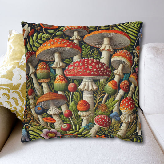 Mushroom Decorative Pillowcase: Faux Embroidered Botanical Design