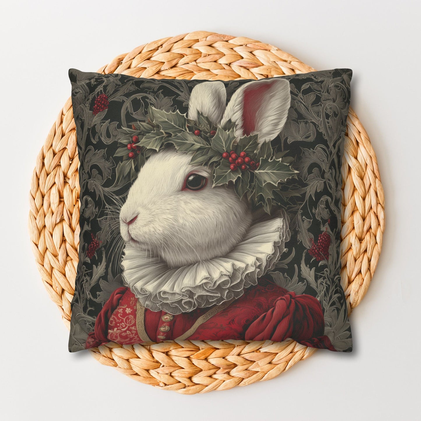 Pillowcase Christmas Rabbit Holiday Bunny, William Morris Inspired Festive Animal Throw Pillowcase