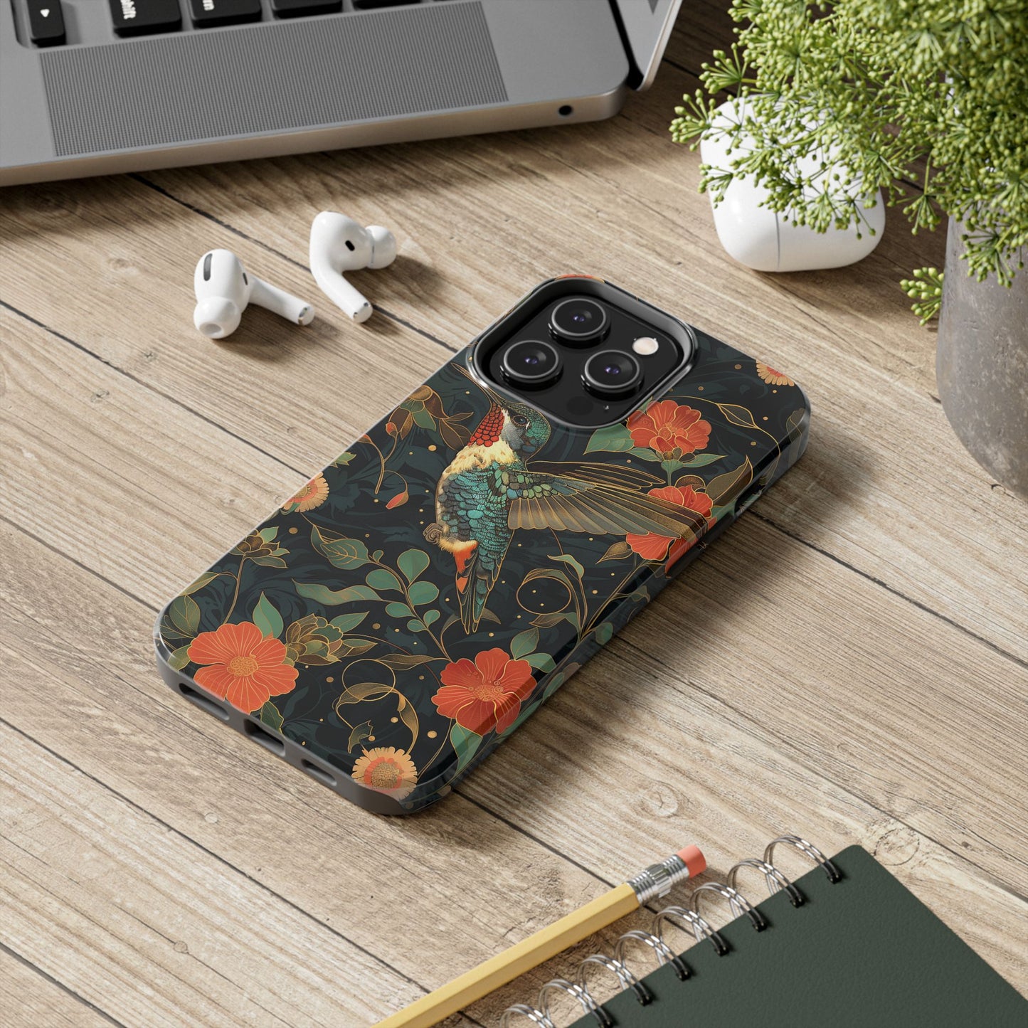Art Deco Hummingbird Print in The Style of William Morris iPhone Tough Case