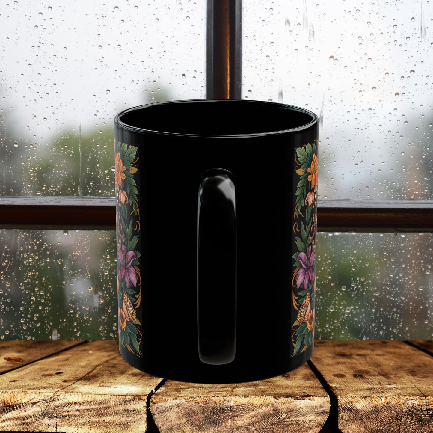 Tropical Tiger William Morris Inspired Black Coffee Mug For Her Him Ceramic Mug Black Mug  11oz, 15oz