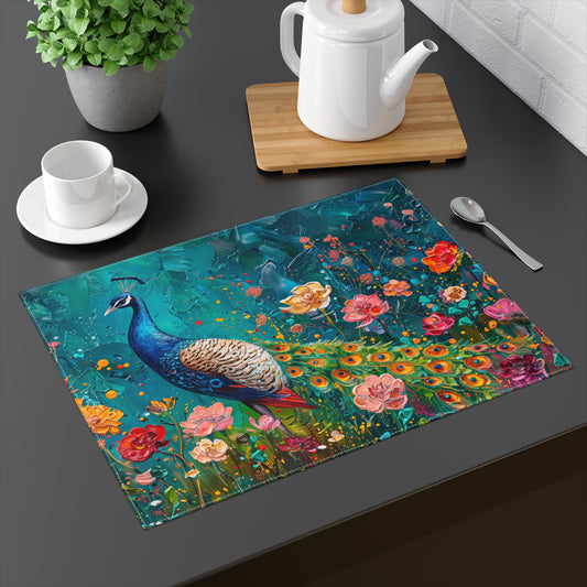 Art Deco Vibrant Peacock Floral Placemat - Colorful Table Decor for Home Dining