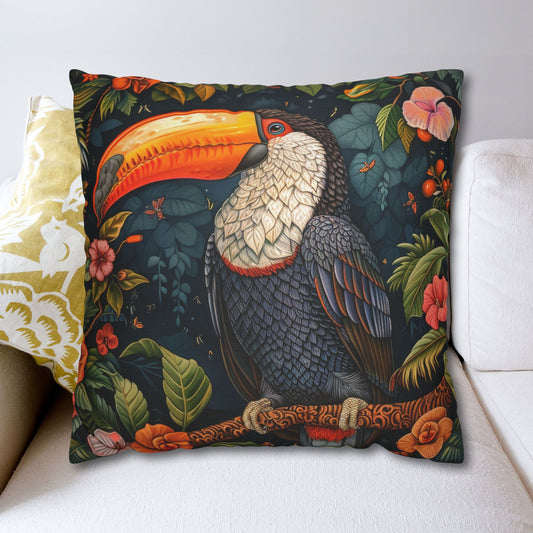 Pillowcase Forest Toucan Pillow | Decorative Pillow Morris Inspired | Cottage-core