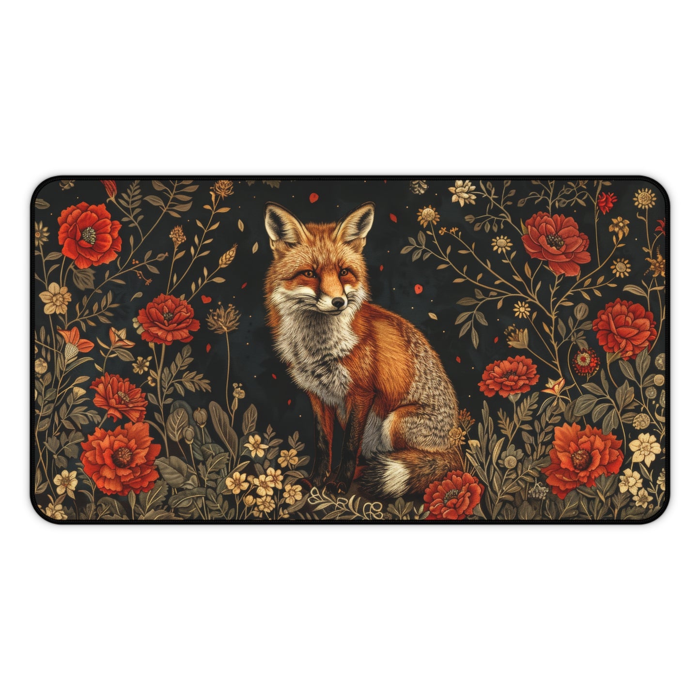 Wildflower Fox Desk Mat 2 Sizes | Aesthetic Floral Fox Desk Mat | Office Decor GiftDesk Mats