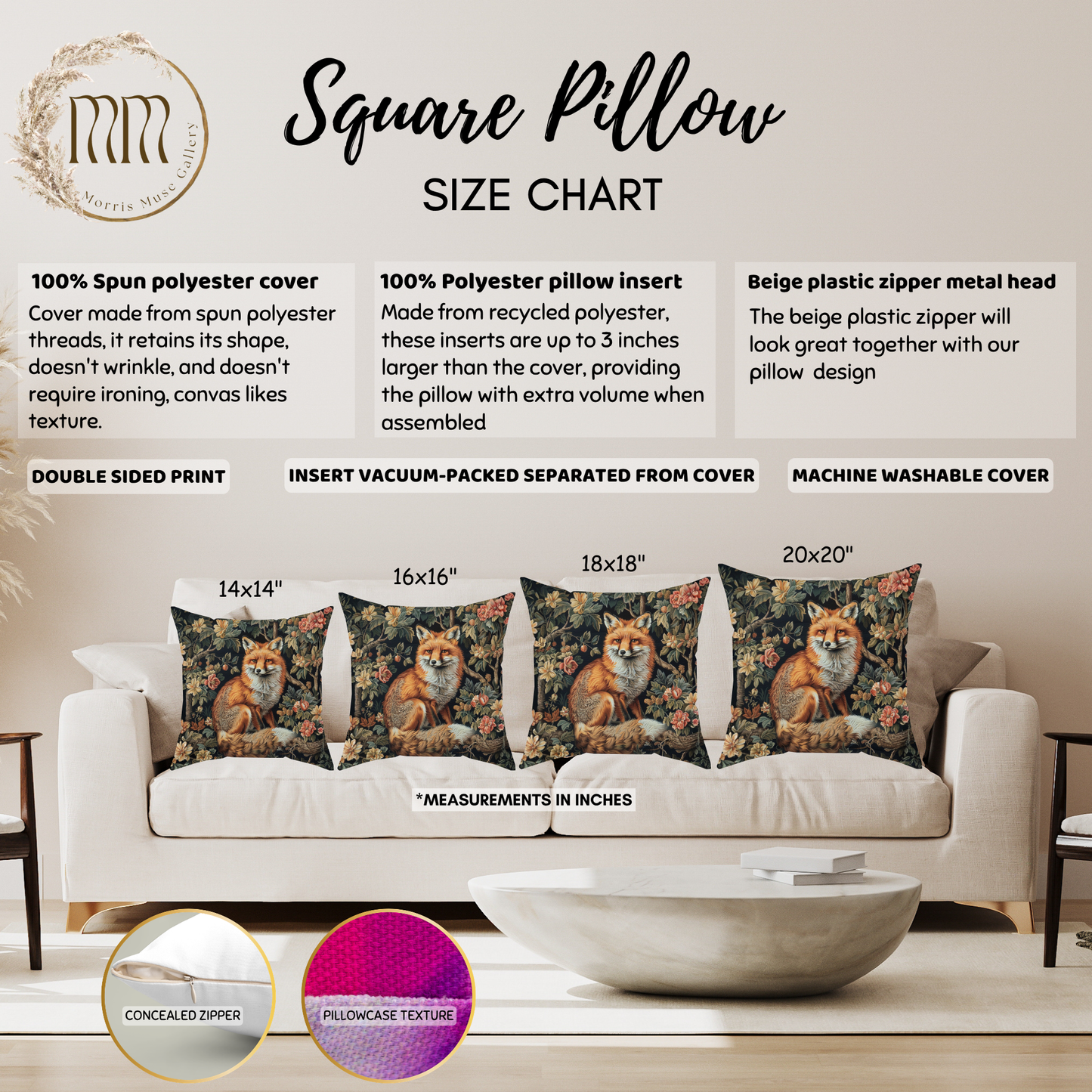 Forest Fox William Morris Inspired | Fox Ancient Decorative Pillow
