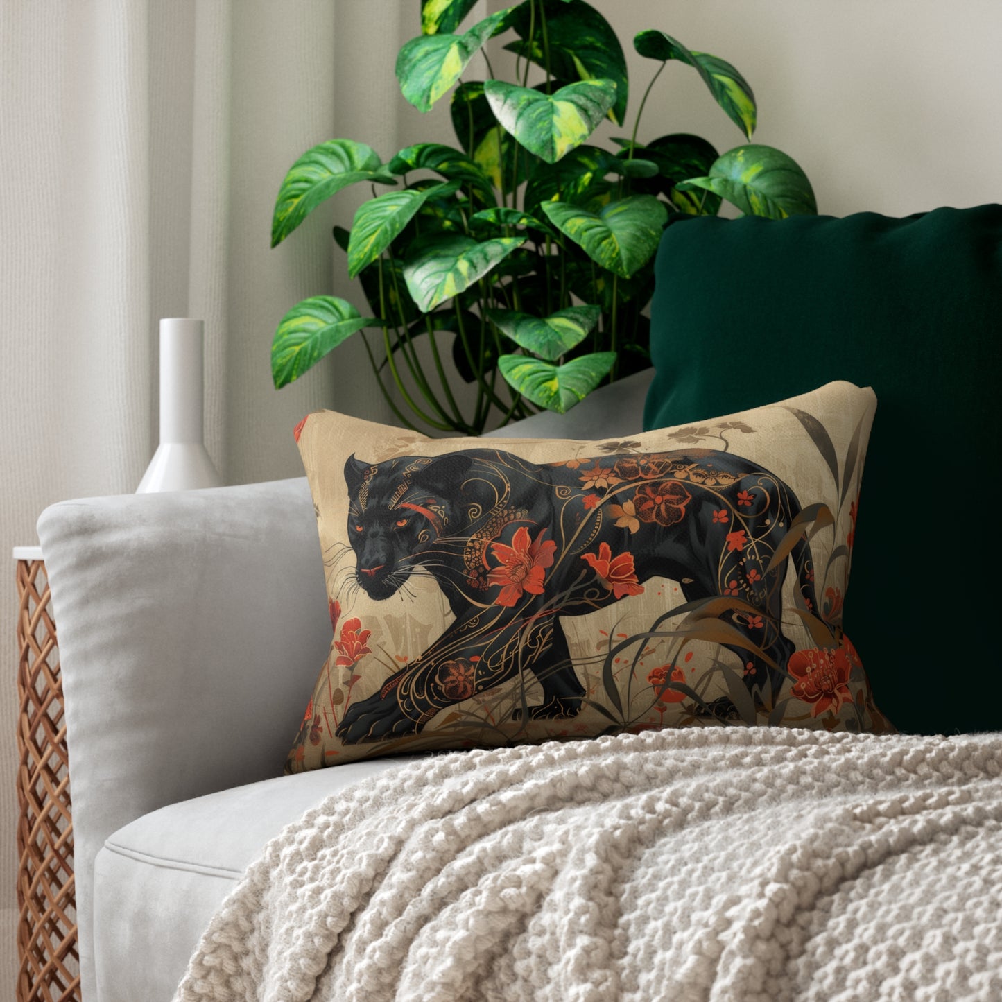 Art Deco Black Panther Lumbar Pillow