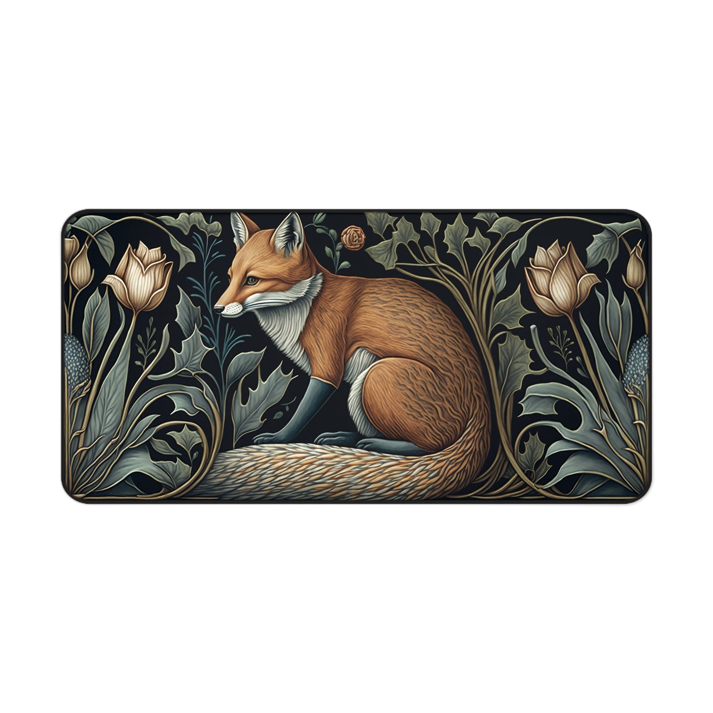 Botanical Fox Desk Mat 2 Sizes | Aesthetic Floral Fox Desk Mat | Office Decor GiftDesk Mats