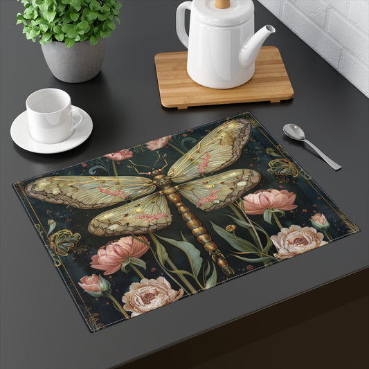 William Morris Inspired Botanical Dragonfly Placemats, Cottagecore Diningroom Decor, Dragonfly Home Decor