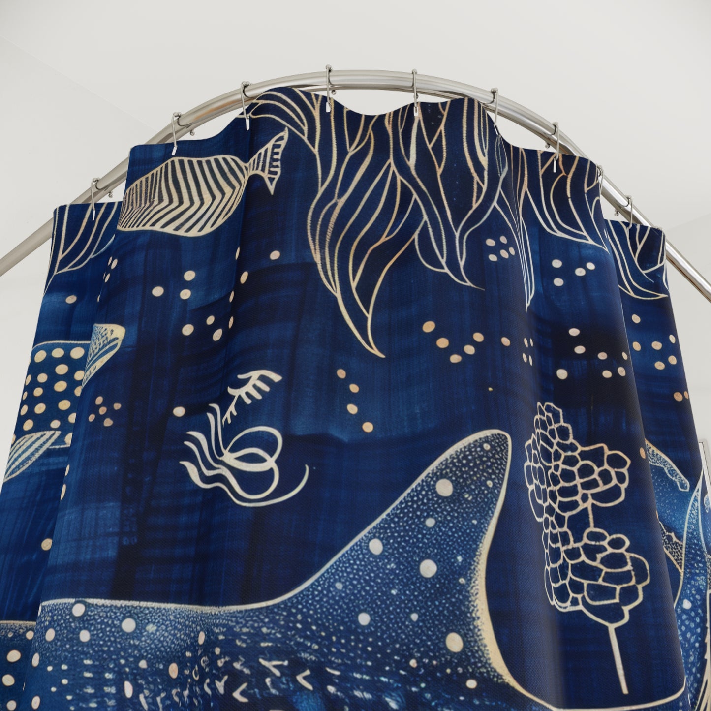 Indigo Ink Whale Shark Pattern Polyester Shower Curtain