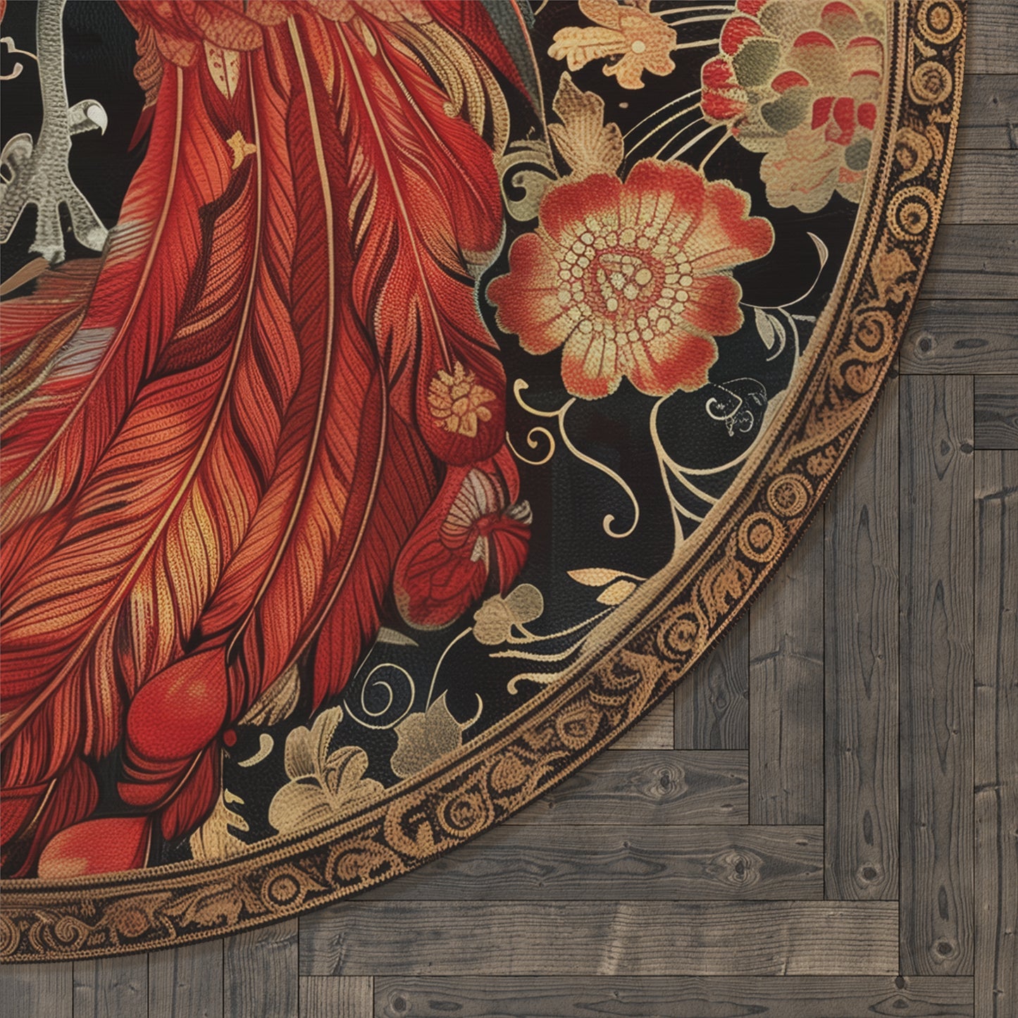 Victorian Inspired Phoenix Botanicals Ornate Boho Chic Home Decor Round Rug