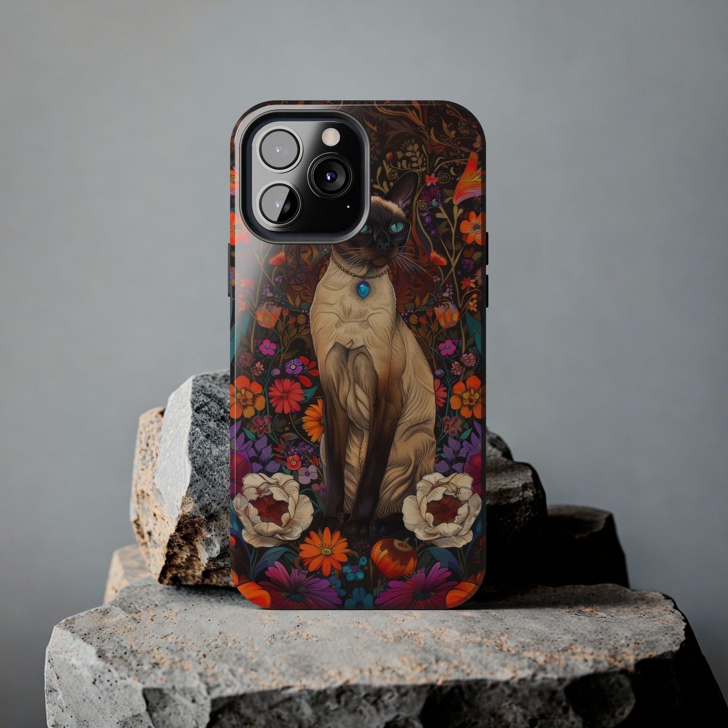 Art Deco Siamese Cat In The Style of William Morris iPhone Tough Case