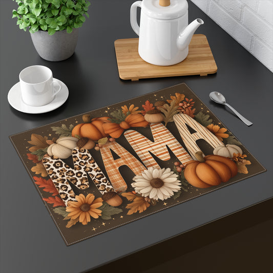 MAMA Pumpkin Fall Placemat, Rustic Leopard & Floral Autumn Table Decor for Moms