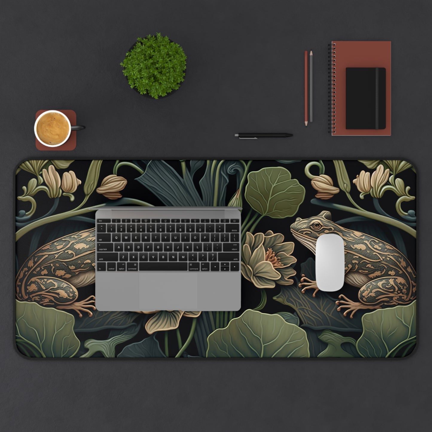 William Morris Inspired Botanical Frog Desk Mat 2 Sizes | Office Decor GiftDesk Mats
