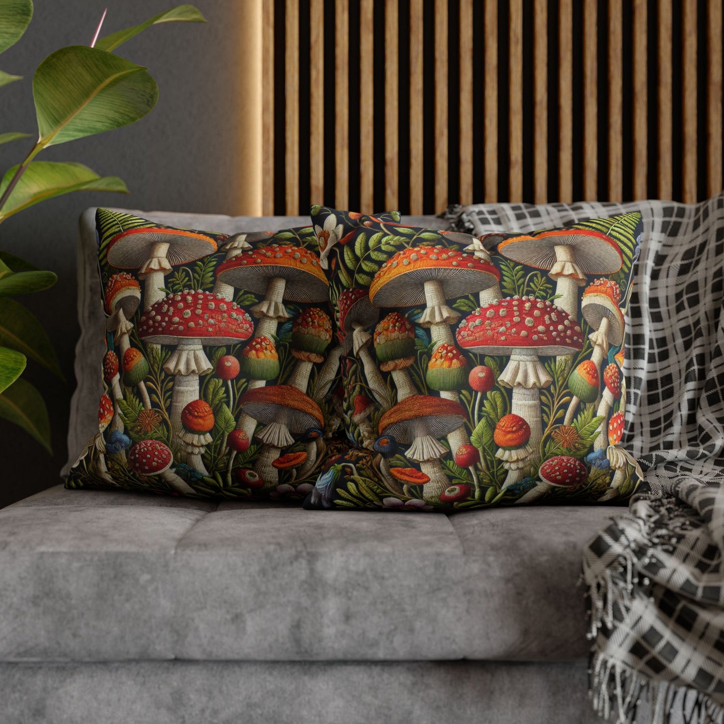 Mushroom Decorative Pillowcase: Faux Embroidered Botanical Design